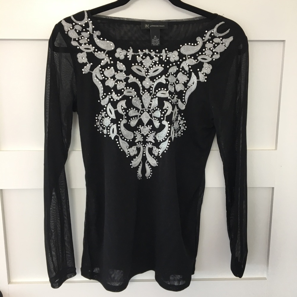 Inc black sequin blouse